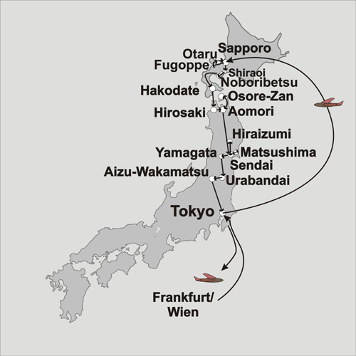 Karte der Nord-Japanreise