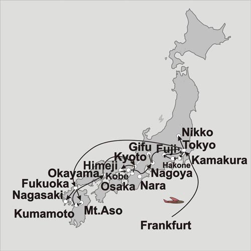 Karte der Studienreise Japan
