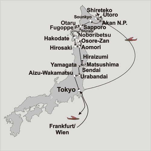 Karte der Nord-Japanreise